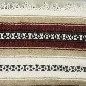 Vintage Mexican Serape Throw Blanket- Red Black‎ Tan Cream w/Fringe (76x43)